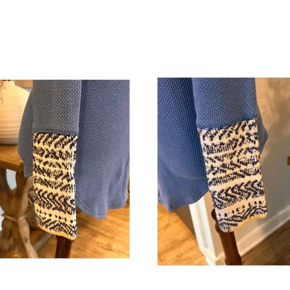 Free People Alpine Cuff Henley Thermal Shirt Blue  Ski Lodge Sz S - Picture 5 of 6
